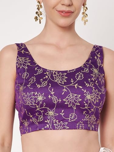 studio rasa Women's Chroma Floral Block Printed Blouse for Festive Wedding Party (TPWC62549M_Purple_Medium)