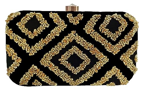 DUCHESS Women Embroidered Black Gold Clutch for Wedding Party