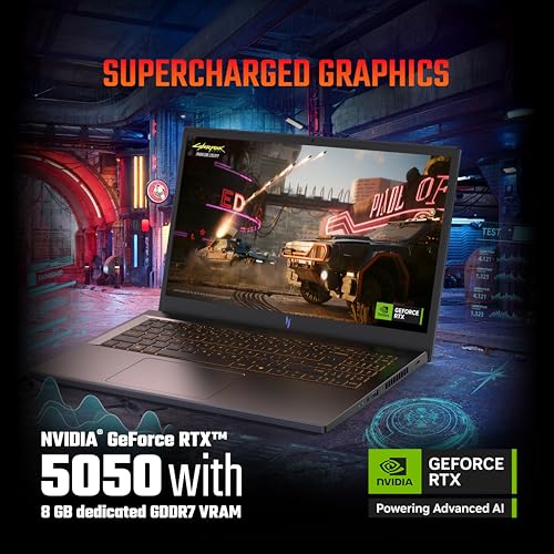 Acer Nitro V 15, Intel core i7-13th Gen 13620H,NVIDIA GeForce RTX - 5050 8GB, 16 GB/512 GB,Full HD IPS,15.6"/39.62 cm,165 Hz, Win 11 Home, Obsidian Black, 2.113 kg, ANV15-52, Amber KB,Gaming Laptop