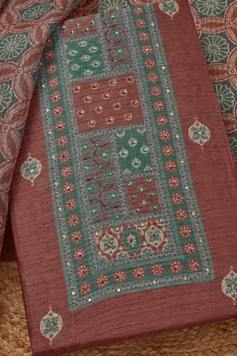 Soch Womens Earth Art Silk Ethnic Motifs Unstitched Dress Material With Sequins