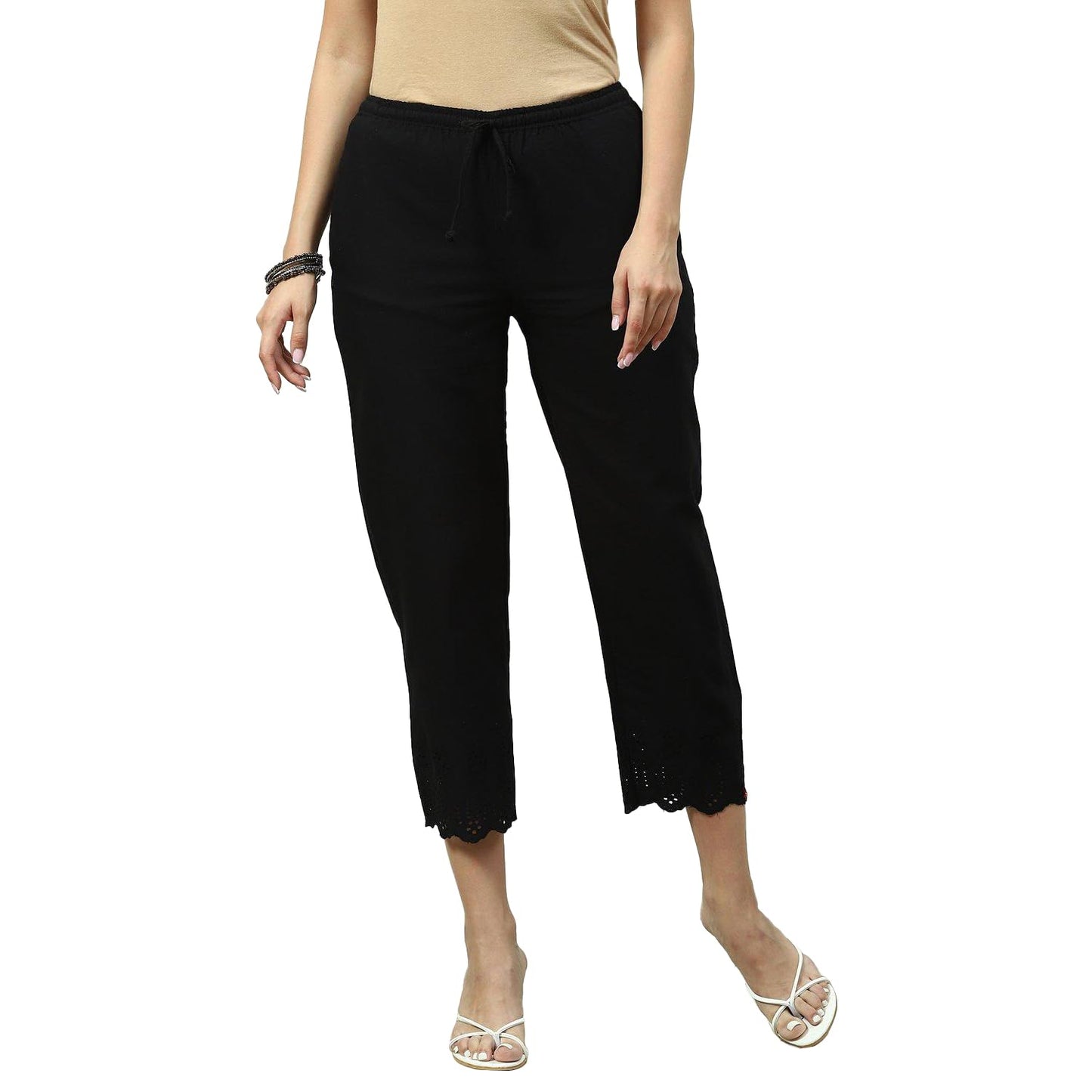 BIBA Women Solid Regular Fit Bottom Wear(Bottom W16946_Black_XXL)