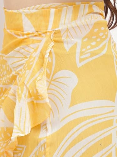 EROTISSCH Floral Printed Ruffled Detail Cover Up Skirt Yellow