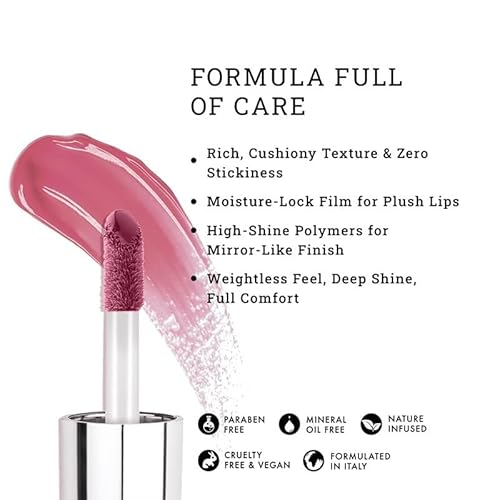 LOVETC Gloss, Glee, Etc High Glaze Tinted Lip Gloss | Mirror Shine With Zero Stickiness | Ultra-Glossy Finish For Plush, Hydrated Lips | With Marula Oil & Hyaluronic Acid | Barely Blushing | 5.5g