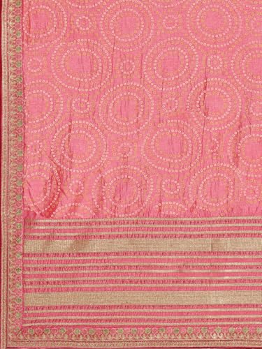 Panzora Women's Pink Vichitra Silk Saree With Unstitched Blouse Piece