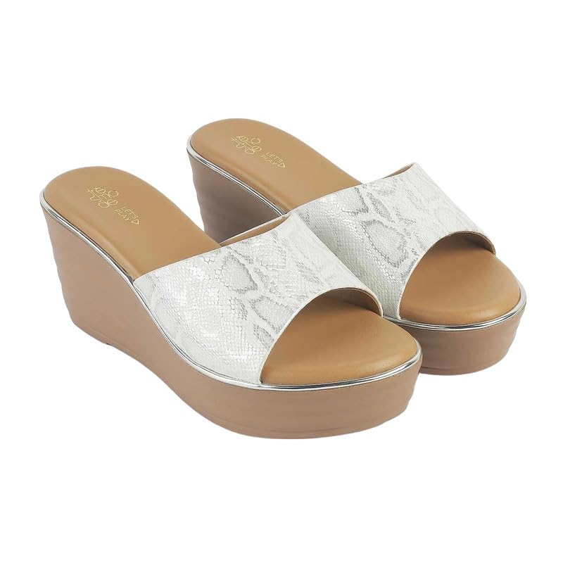 tresmode AVDA Women's White Vegan Leather Wedge Sandals in Size 7 UK / 40 EU