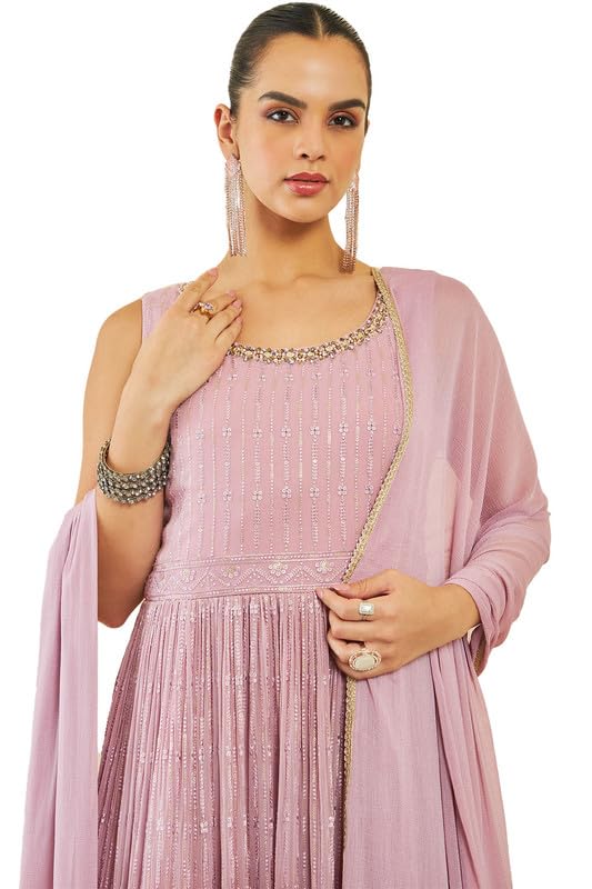 Soch Womens Pink Ombre Georgette Gown With Embroidery And Embellishments