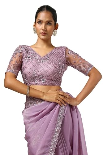 Soch Womens Lavender Organza Embroidered Saree With Sequins