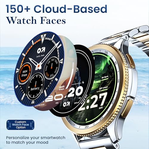 GOBOULT Pyro Smartwatch 1.43'' AMOLED Screen, BT Calling 5.3, 600 Nits Brightness, IP68, 150+ Watchfaces, 120+ Sports Modes, AI Voice Assistant, SpO2 Monitoring (Gold Silver)