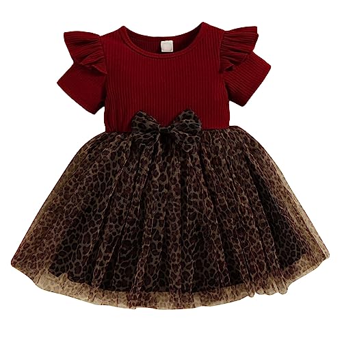 Hopscotch Girls Polyester Cheetah Print Fit and Flare Dress with Bow Applique in Red Color For Ages (4-5 Years)