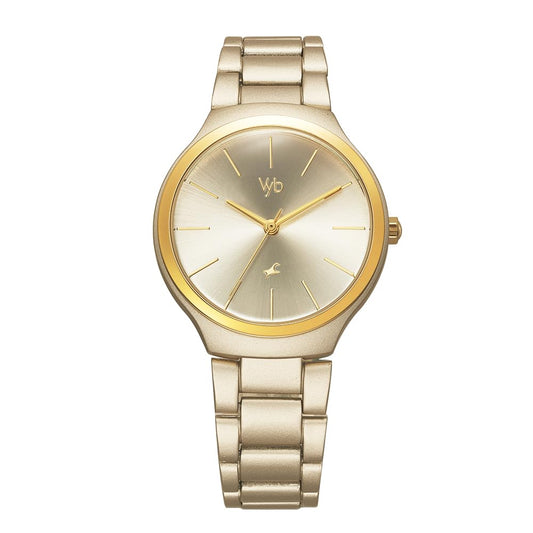 Fastrack Vyb Slayer Quartz Analog Golden Dial Metal Strap Watch for Girls-FV60008YM01W