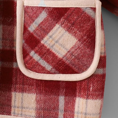 Hopscotch Girls Red Full Sleeves Checkered Hooded Long Coat For Age (18-24 Months)