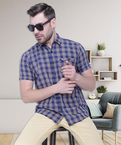 Kuons Avenue Men's Navy Blue Half Sleeve Cotton Casual Shirt | Jeans Shirt for Men (KACLHS1216M_Navy Blue_Medium)