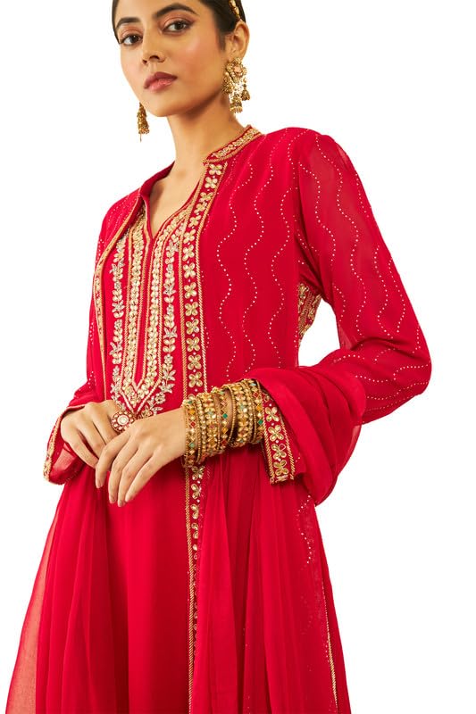 Soch Womens Fuchsia Georgette Floral Embroidered Chudidar Suit Set with Stonework(OWS2CD2108B)