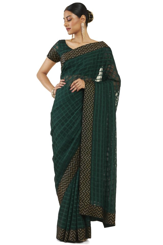Soch Women Green Silk Checkered Saree (8907715832327_Green_FS)