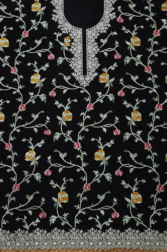 Soch Womens Black Organza Embroidered Unstitch Dress Material With Thread Work