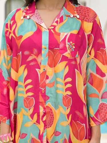 Divena Red Digital Printed Muslin Co-ord set