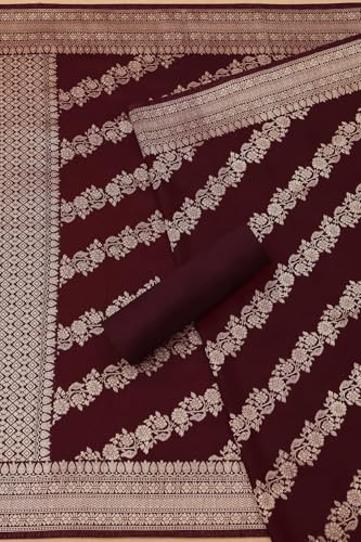 Soch Womens Wine Russian Silk Zari Woven Unstitch Dress Material With Zari Woven