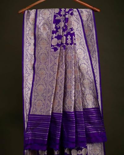 Veglari Women's Original Royal Rajwadi Blue Hadwa Wintage Kanjivaram Pure Soft Silk Jari Saree With Blouse piece For Wedding