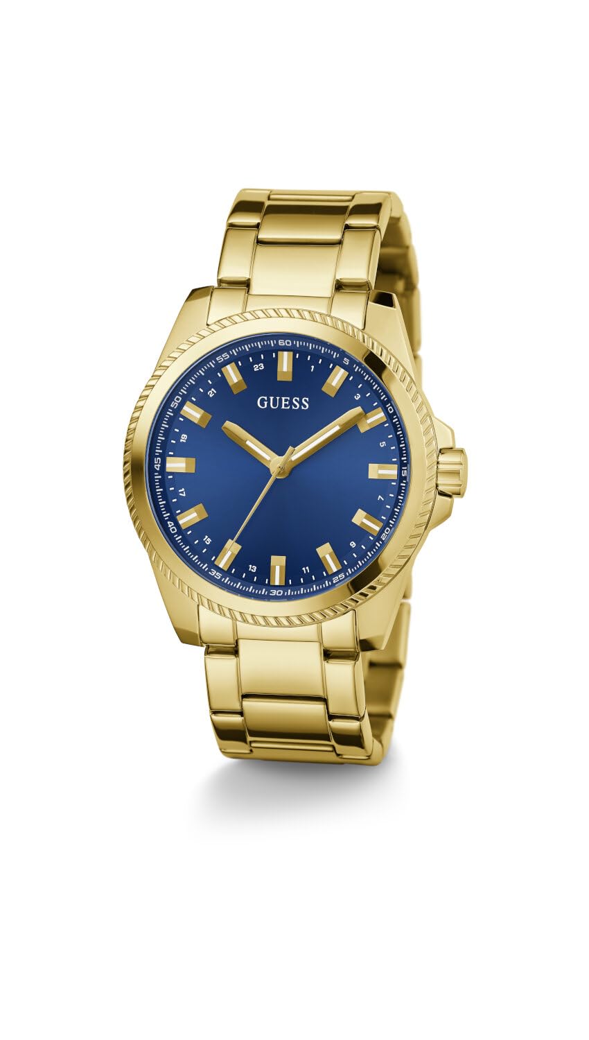 GUESS Stainless Steel Analog Blue Dial Men's Watch-Gw0718G2, Band Color-Gold
