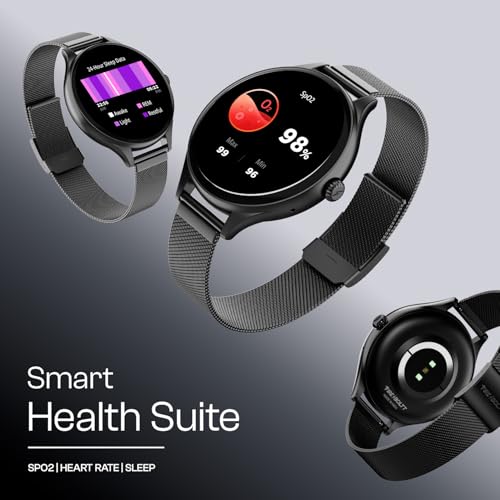 Fire-Boltt Phoenix Air Smart Watch 1.26” Round Display, Rotating Button, Wireless Charging, Ultra Lightweight Metal Body, Bluetooth Calling, Smartwatch with Silicone & Mesh Steel Straps Onyx Black