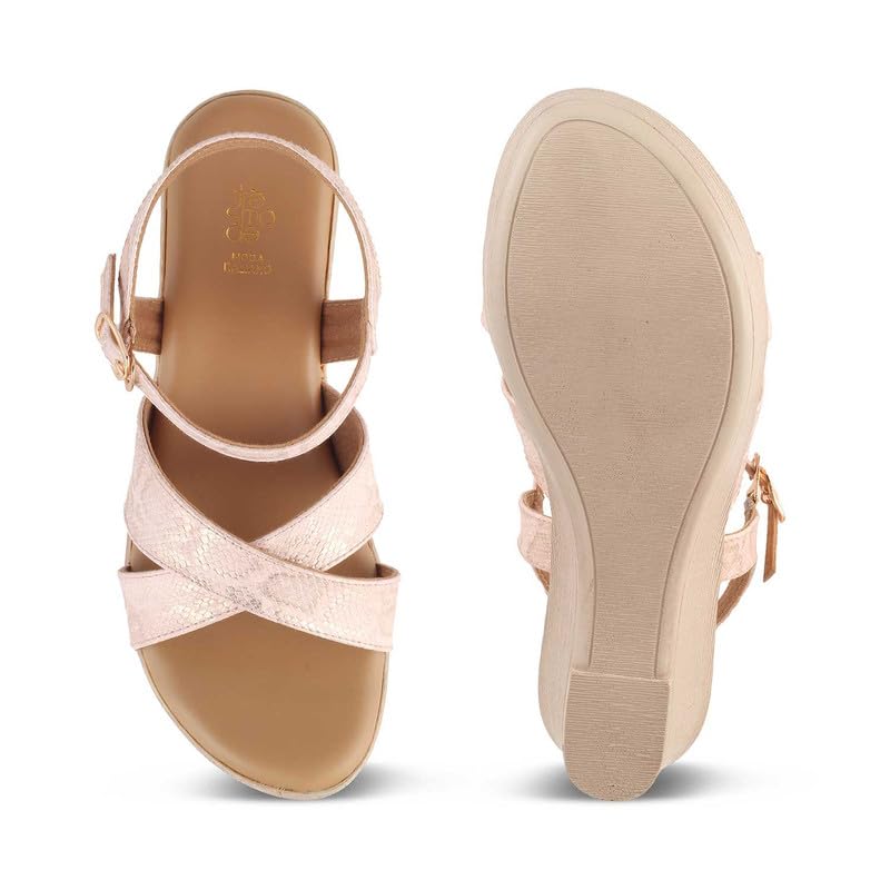 tresmode 239-AVIO CHAMPAGN WOMEN DRESS WEDGE SANDALS EU/40 UK/7