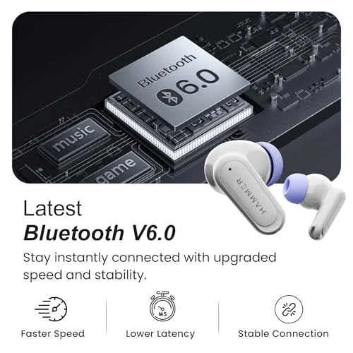 HAMMER Airflow Neo Earbuds with 80H Playtime, 13mm Titanium Driver, 40ms Gaming Mode, Fast Charging Buds, Type-C Charging, Voice Assistant, Lightweight Dual-Tone Design (Grey)