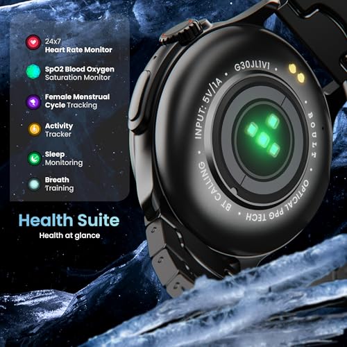 GOBOULT Crown R Pro 2 Smartwatch 1.43''HD AMOLED Display, BT Calling 5.2, 600 Nits Brightness, IP67, 150+ Watchfaces, 120+ Sports Modes, AI Voice Assistant, SpO2 Monitoring (Charcoal Black)