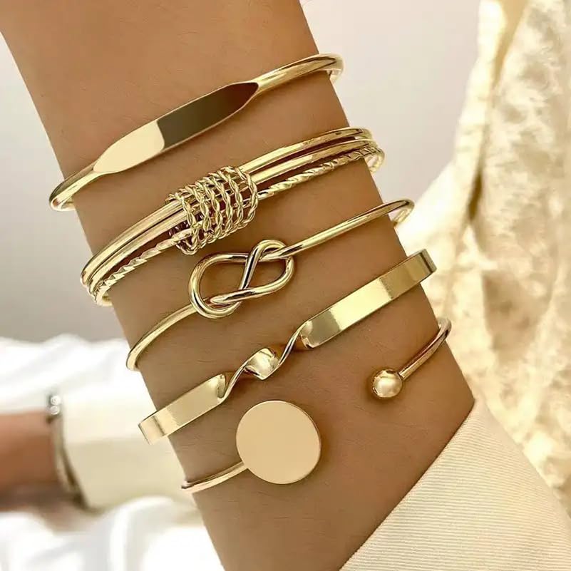 Shining Diva Fashion Set of 5 Latest Stylish Multilayer Gold Plated Bangle Bracelet for Women and Girls (16178b)
