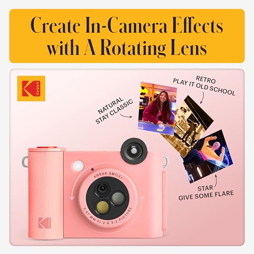 Kodak Smile+ 2-in-1 Digital Instant Print Camera & Photo Printer Gift Bundle + Case + Zink 2x3 Sticky Back Photo Paper 20pk + Album + Sticker Sets + Sticker Frames + Hanging Frames + Markers - Pink