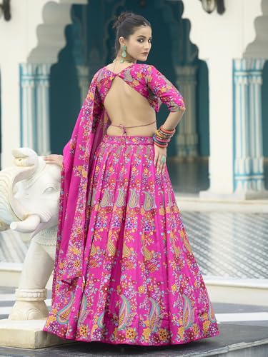PURVAJA Women's Chinon/Art Silk Semi-Stitched Lehenga choli (Sachi-Pink_Free Size)