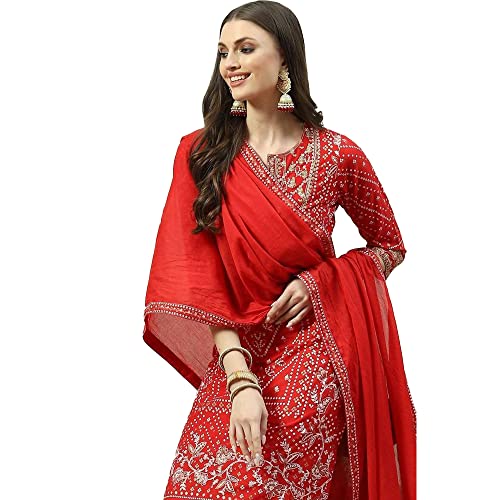 BIBA WOMEN PRINTED NARROW SALWAR KURTA DUPATTA(SKDDURGOTSA8251_RED_32)