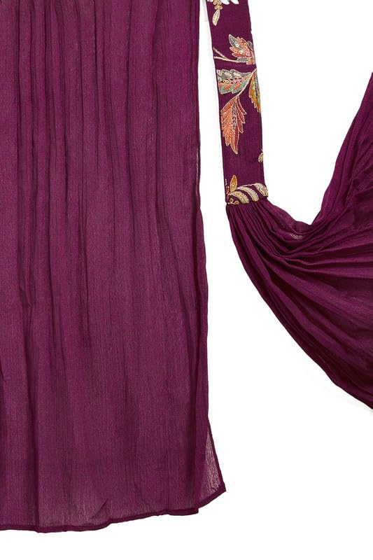 Soch Womens Wine Embroidered Chinon Sharara Suit with Dupatta