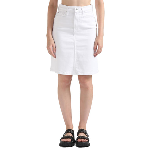 Tommy Hilfiger White Solid Women Denim Skirt (36)