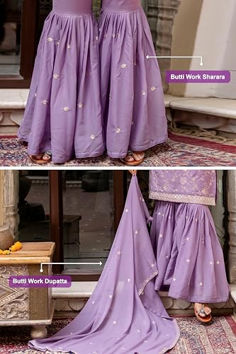 TRENDMALLS Women's Art Silk Embroidery Kurta Sharara Set with Dupatta (G313-LightPurple-XXL)