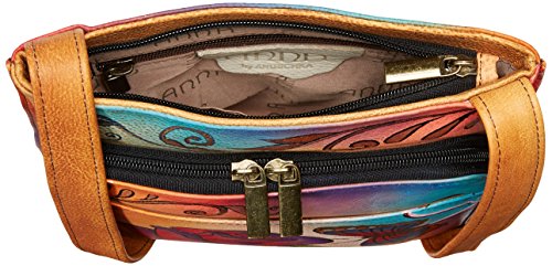 Anna by Anuschka Genuine Leather Slim Shoulder Organizer | Hand-Painted Original Artwork | Rose Butterfly