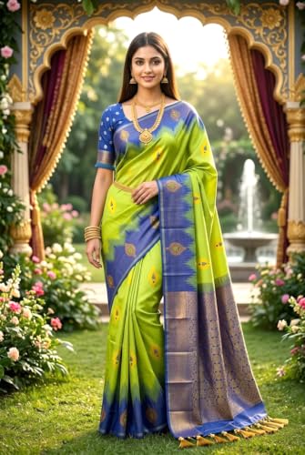 SREE KUMARAN Women's Kanchipuram Kubera Brocade Silk Pure Pattu Sarees With Blouse (VSK433-1)