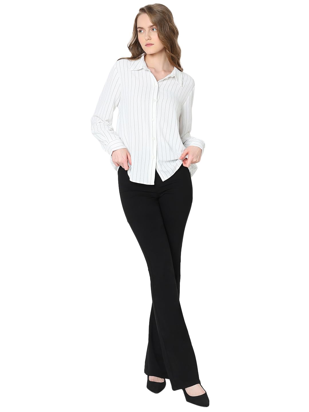 VERO MODA Women Striped White Polyester Regular Fit Shirt