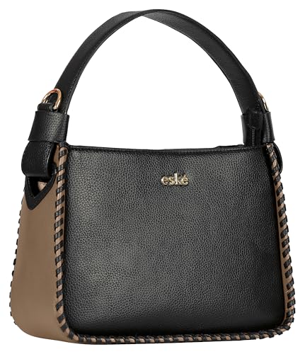 eske Snow Whip Handbag for Women | Stylish Vegan Leather Shoulder Bag with Top Zip Closure | 3 Compartments, Slip Pockets & Magnetic Snap Sides | Detachable Strap | Elegant Tote Purse (Black Stone)