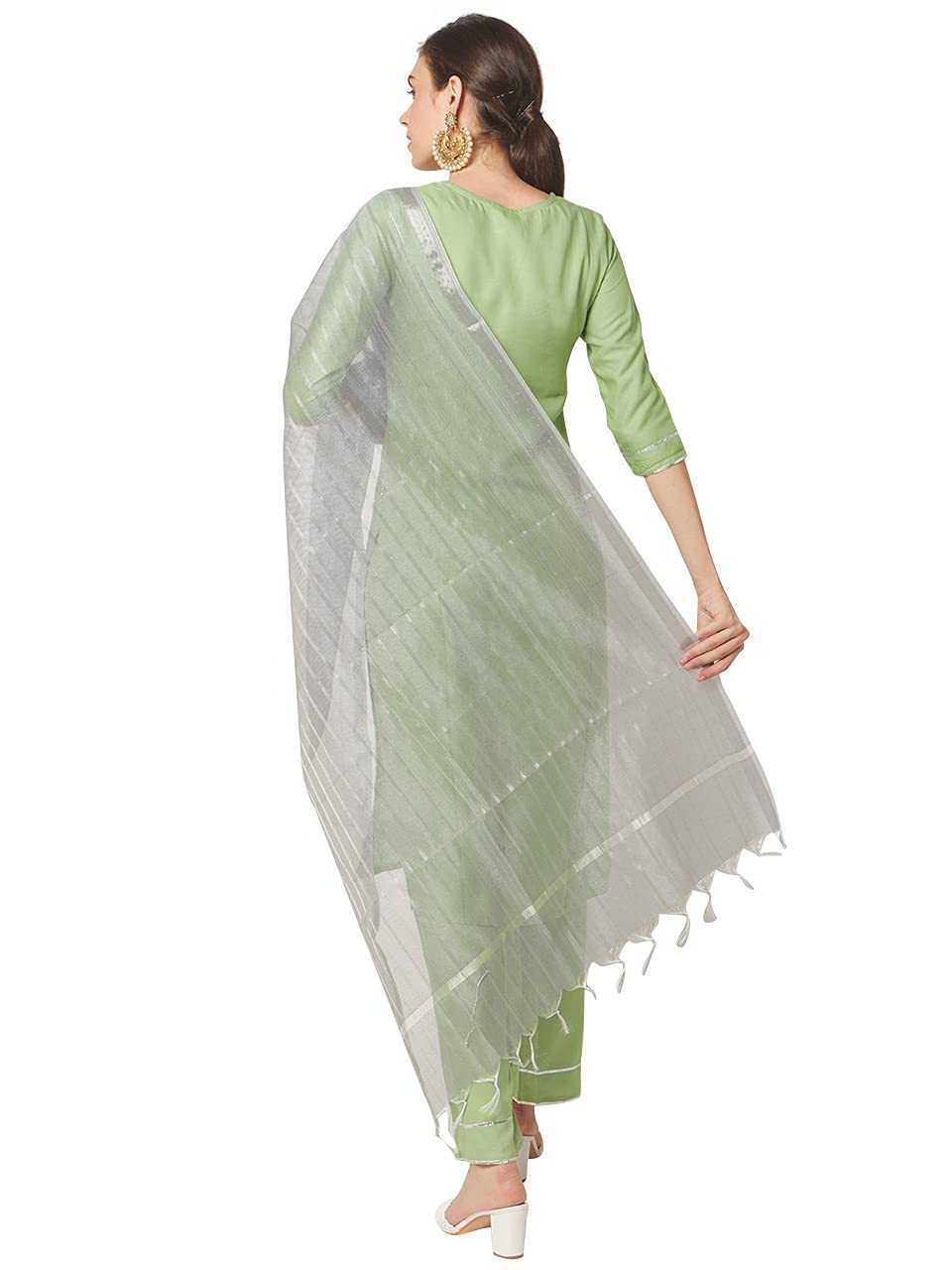 DUPATTA BAZAAR Women's Blended Grey Silk Dupatta With Silver Stripes - Free Size