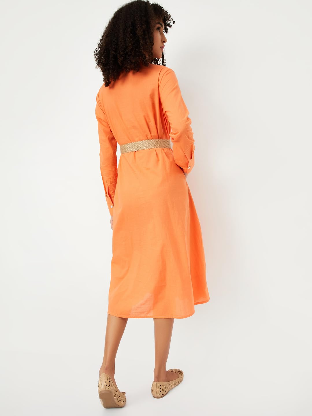 Max Women's Cotton A-Line Midi Dress (WB55001_Orange