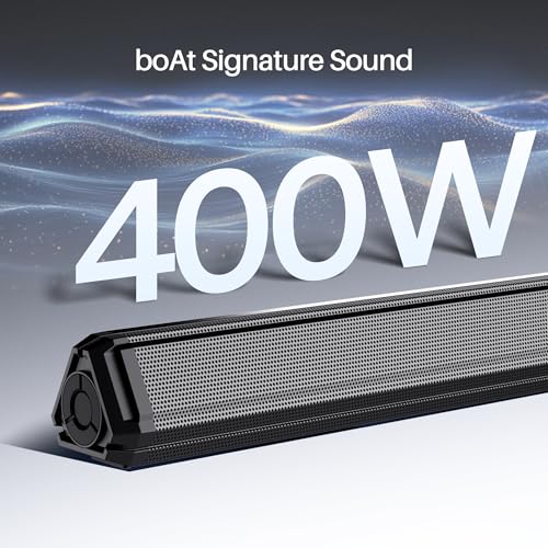 Boat Aavante Bar 3200D Pro, Dolby Audio, 400W Sound, Wireless Satellite Speakers, 5.1CH, DSP for Crystal Clear Sound, Bluetooth Sound bar, Home Theatre Soundbar Speaker (Premium Black)