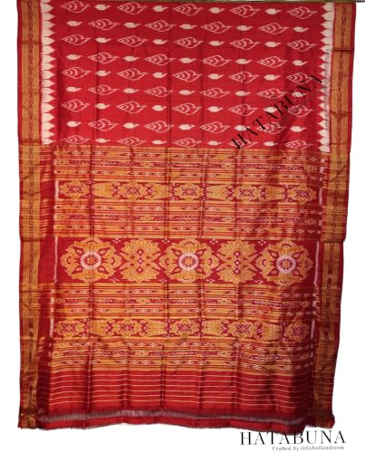 Hatabuna Handloom Pure Mulberry Silk Shankha Design Saree Red
