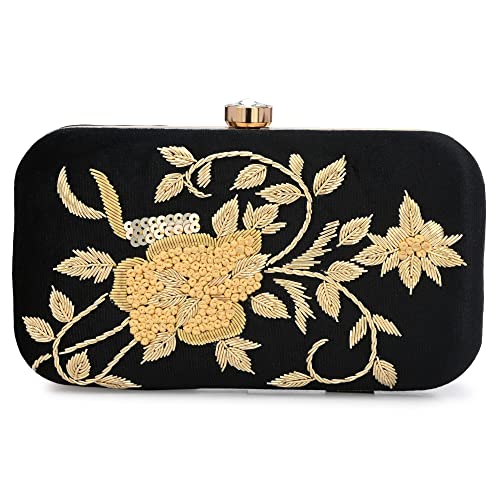 For The Beautiful You Black Embroidered Women's Clutch (610)