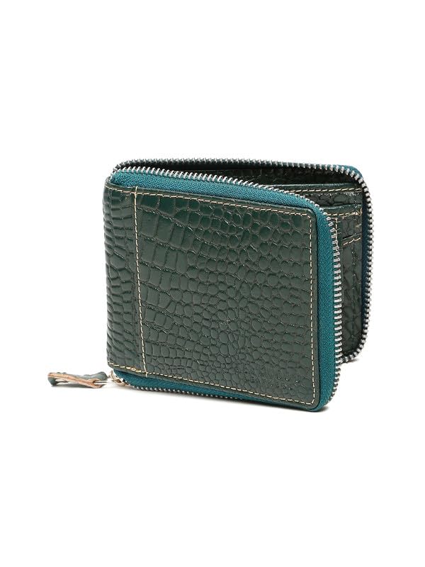 TEAKWOOD LEATHERS Men Green Leather Two Fold Wallet | with Featuring 3 Card Slots, 2 Hidden Stash Pockets, 1 Coin Pocket with Snap Button | T_WLT_487_GR