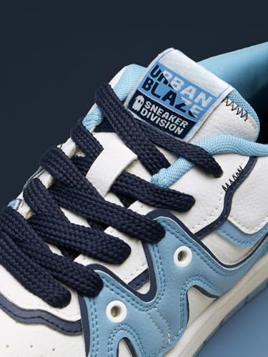 The Souled Store Urban Blaze: Blue Moon Men and Boys Low Top Sneakers | Light Blue, White & Navy Blue Retro Trainer with Faux Leather, Cushioned EVA Sole & Lace-Up Closure