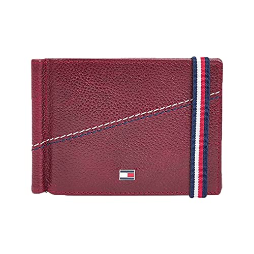 Tommy Hilfiger Adriel Leather Moneyclip for Men - Burgundy, 6 Card Slots