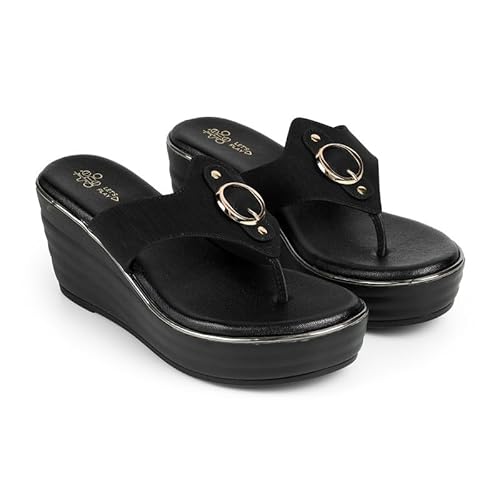 tresmode ROUGE Black Women's Dress Wedge Sandals in Size 6 UK / 39 EU