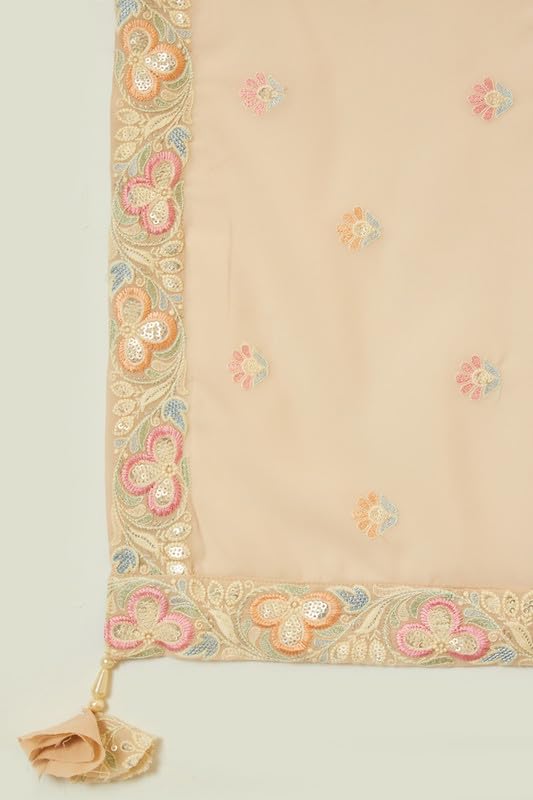 Soch Womens Beige Georgette Sequinned Embellished Suit Set with Tie-Ups