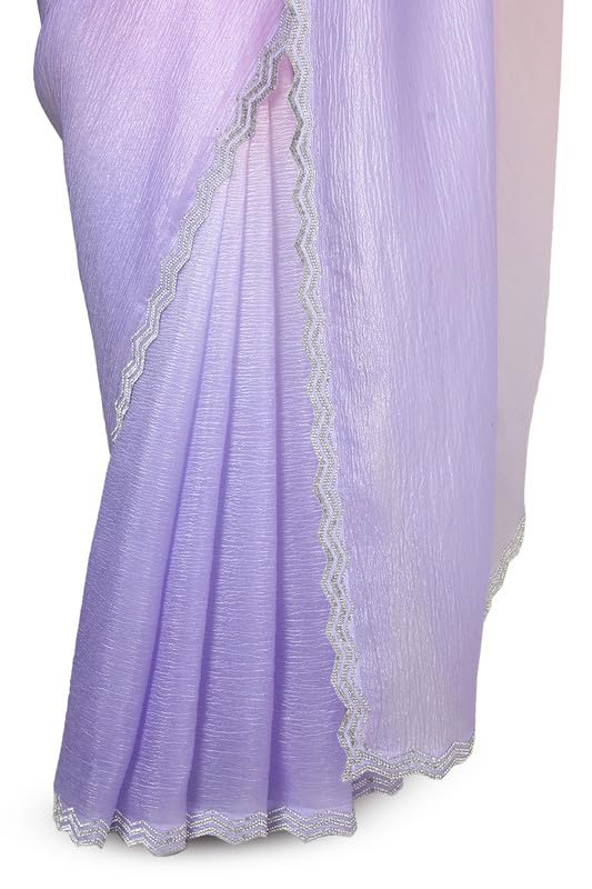 Soch Womens Lavender Organza Ombre Saree With Stone Work
