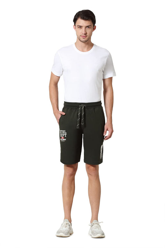 Van Heusen Sport Men Knit Shorts - Cotton Rich - Zipper Pocket, Ultra Soft, Breathable_70025_Moss Green_L